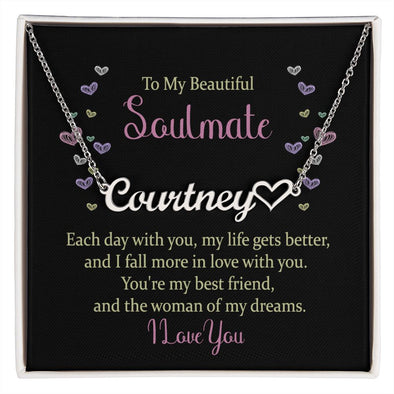 TO MY BEAUTIFUL SOULMATE, CUSTOM NAME NECKLACE, GIFT FOR HER, NECKLACE PENDANT WITH MESSAGE CARD, FOR WIFE FROM HUSBAND