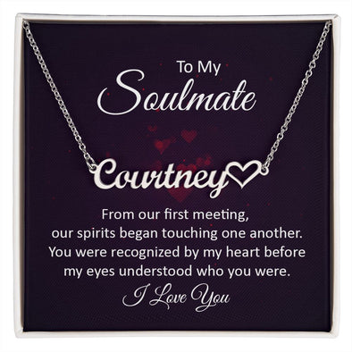 TO MY SOULMATE, CUSTOM NAME WITH HEART NECKLACE, GIFT FOR HER, NECKLACE PENDANT WITH MESSAGE CARD, FOR WIFE FROM HUSBAND