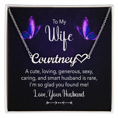 TO MY WIFE, CUSTOM NAME WITH HEART NECKLACE, GIFT FOR HER, NECKLACE PENDANT WITH MESSAGE CARD, FOR WIFE FROM HUSBAND