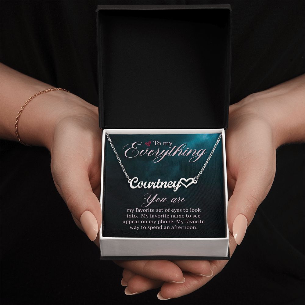 TO MY EVERYTHING, CUSTOM NAME WITH HEART NECKLACE, GIFT FOR HER, NECKLACE PENDANT WITH MESSAGE CARD, FOR WIFE FROM HUSBAND