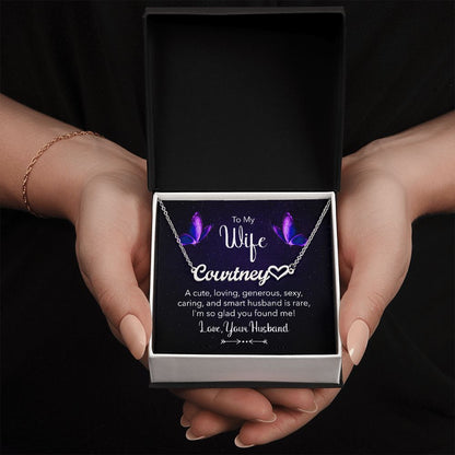 TO MY WIFE, CUSTOM NAME WITH HEART NECKLACE, GIFT FOR HER, NECKLACE PENDANT WITH MESSAGE CARD, FOR WIFE FROM HUSBAND