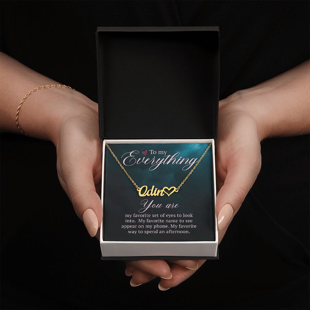 TO MY EVERYTHING, CUSTOM NAME WITH HEART NECKLACE, GIFT FOR HER, NECKLACE PENDANT WITH MESSAGE CARD, FOR WIFE FROM HUSBAND