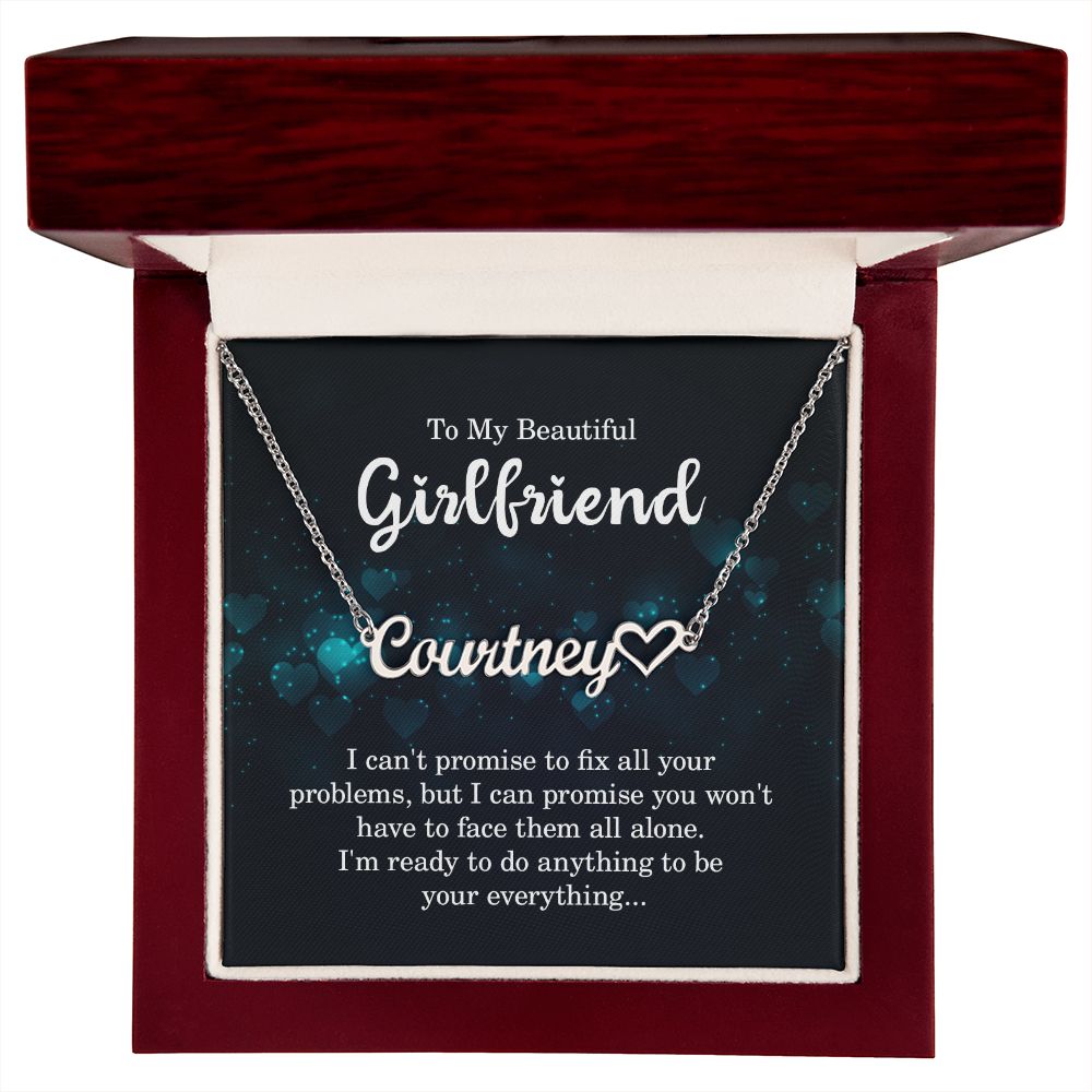TO MY BEAUTIFUL GIRLFRIEND, NAME NECKLACE WITH HEART CHARACTER, WITH MESSAGE CARD, BIRTHDAY GIFT FOR HER, NECKLACE PENDANT FOR GIRLFRIEND FROM BOYFRIEND