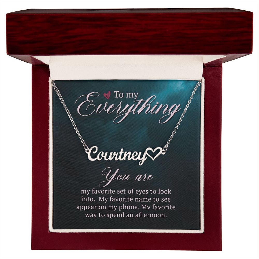 TO MY EVERYTHING, CUSTOM NAME WITH HEART NECKLACE, GIFT FOR HER, NECKLACE PENDANT WITH MESSAGE CARD, FOR WIFE FROM HUSBAND