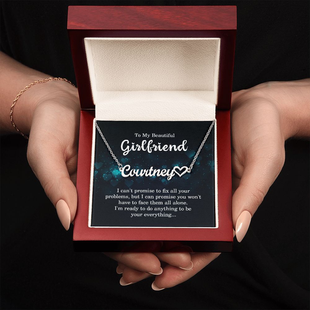 TO MY BEAUTIFUL GIRLFRIEND, NAME NECKLACE WITH HEART CHARACTER, WITH MESSAGE CARD, BIRTHDAY GIFT FOR HER, NECKLACE PENDANT FOR GIRLFRIEND FROM BOYFRIEND