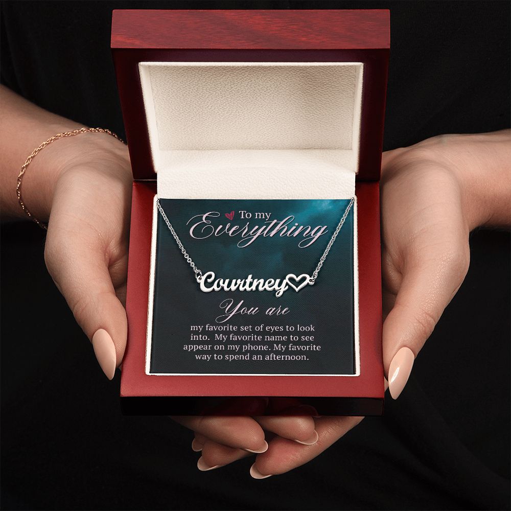 TO MY EVERYTHING, CUSTOM NAME WITH HEART NECKLACE, GIFT FOR HER, NECKLACE PENDANT WITH MESSAGE CARD, FOR WIFE FROM HUSBAND