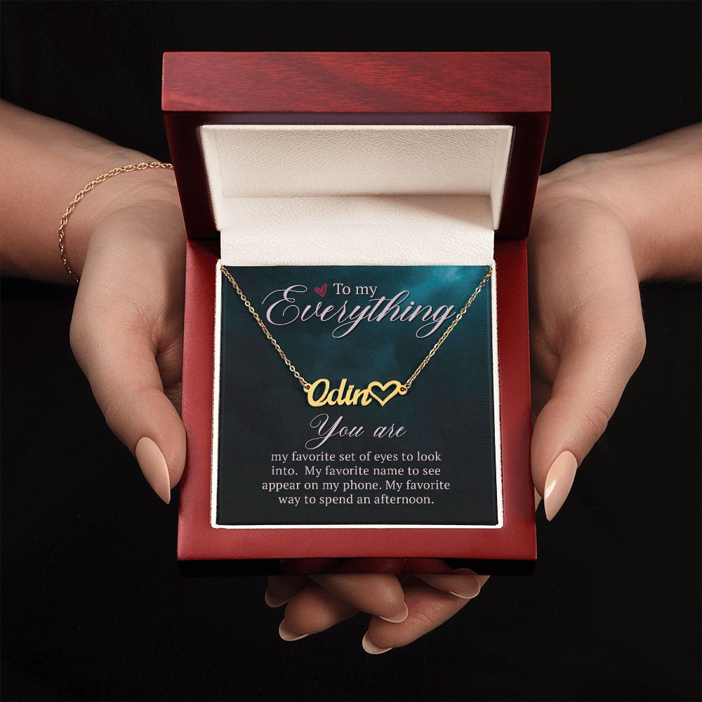 TO MY EVERYTHING, CUSTOM NAME WITH HEART NECKLACE, GIFT FOR HER, NECKLACE PENDANT WITH MESSAGE CARD, FOR WIFE FROM HUSBAND