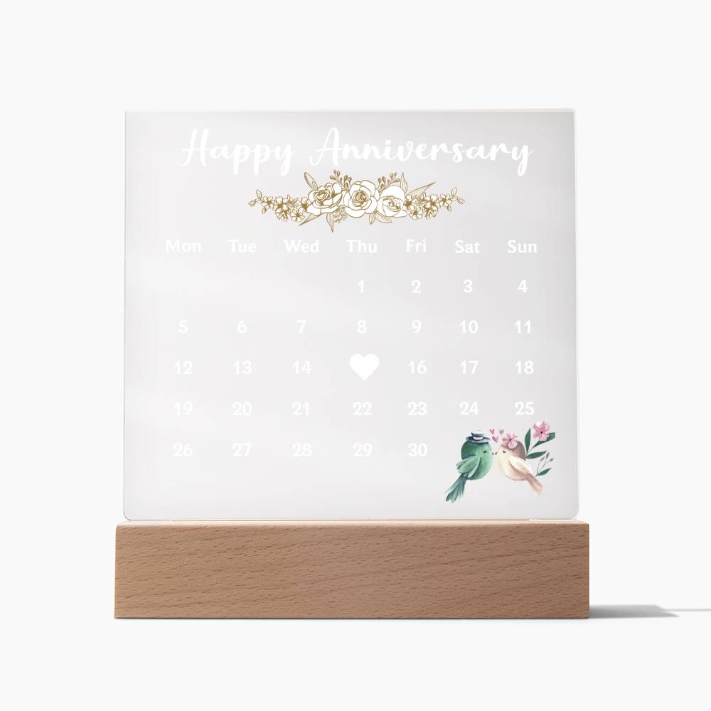 HAPPY ANNIVERSAY, ACRYLIC PLAQUE WITH WOODEN LED BASE, GIFT, UNIQUE GIFT, ANNIVERSARY GIFT, CUSTOM GIFT, GIFT FOR ANNIVERSARY