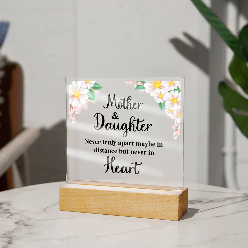 MOM AND DAUGHTER, ACRYLIC PLAQUE WITH WOODEN LED BASE, MOTHERS DAY GIFT, DAUGHTER GIFT FROM MOM, MOTHER AND DAUGHTERS DAY GIFT, BIRTHDAY GIFT