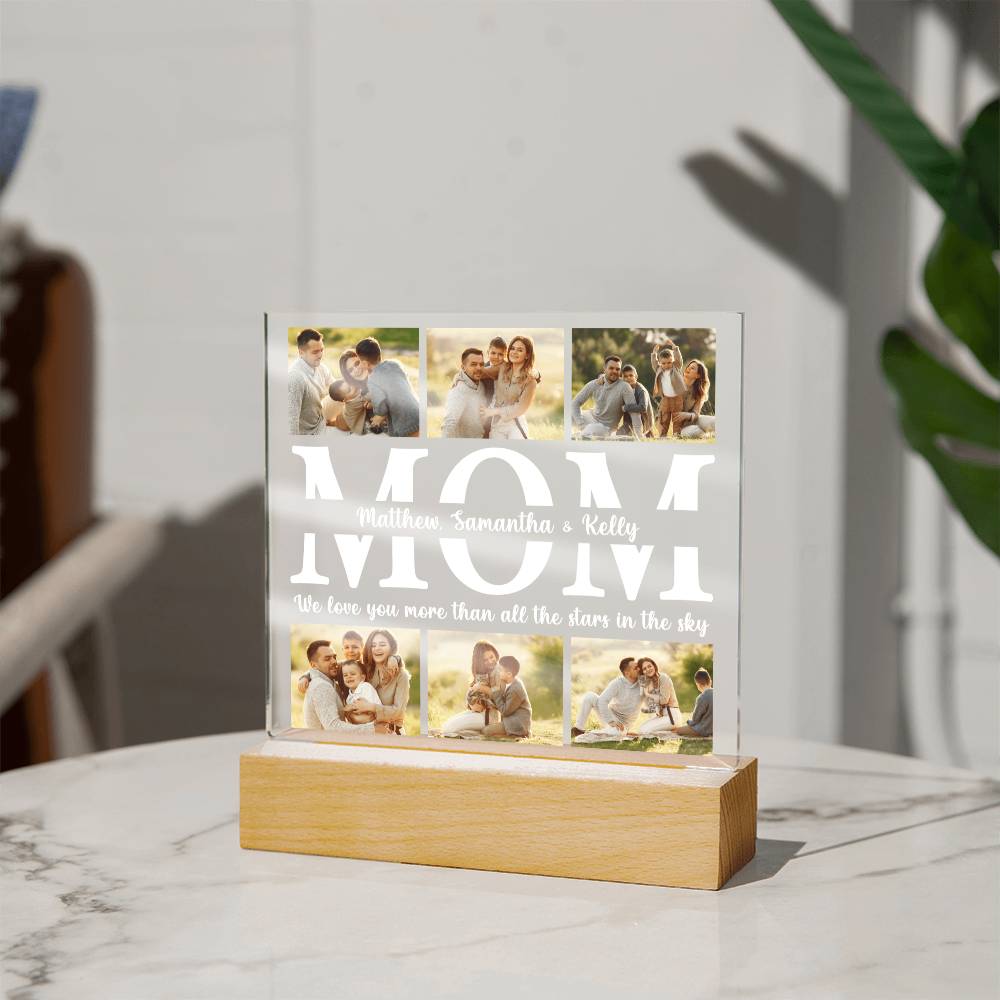 Personalized Acrylic Photo Plaque, Mother's Day Gift, Custom Light for Mom, Mother's Day LED Night Light, Gifts for Mom, Family, Birthday
