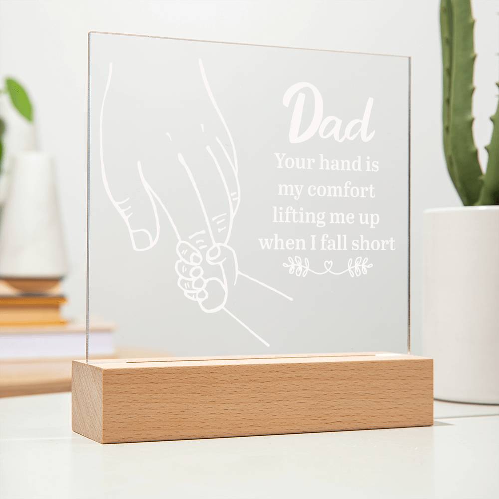 ACRYLIC PLAQUE WITH WOODEN LED BASE, DESK DECOR, DAD GIFT FROM DAUGHTER/SON, FATHERS DAY GIFT