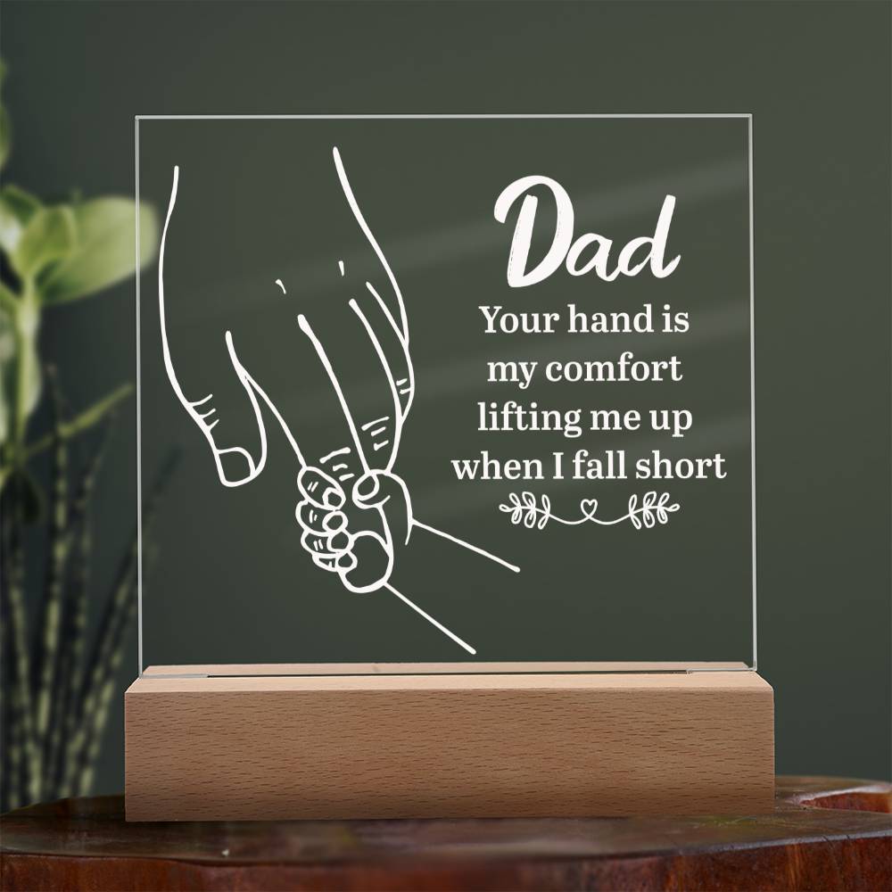 ACRYLIC PLAQUE WITH WOODEN LED BASE, DESK DECOR, DAD GIFT FROM DAUGHTER/SON, FATHERS DAY GIFT