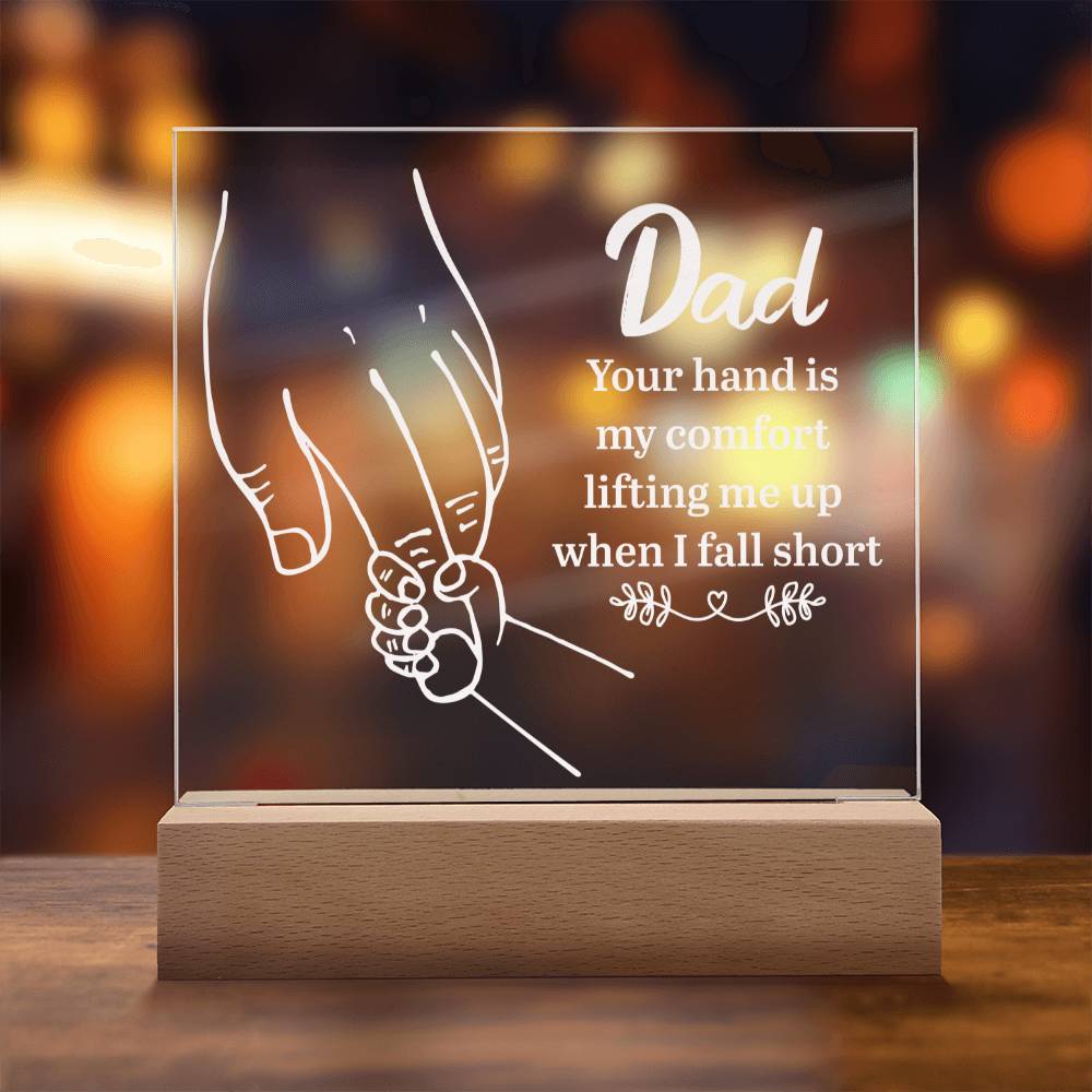 ACRYLIC PLAQUE WITH WOODEN LED BASE, DESK DECOR, DAD GIFT FROM DAUGHTER/SON, FATHERS DAY GIFT