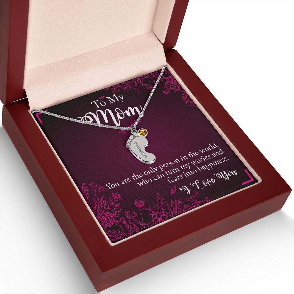 ENGRAVED BABY FEET WITH NAME AND BIRTHSTONE, NECKLACE GIFT FOR MOM WITH KIDS NAME, WITH MESSAGE CARD, BIRTHDAY/MOTHER'S DAY GIFT FOR MOM, FROM SON/DAUGHTER