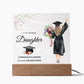 CONGRATULATION ON YOUR GRADUATION, ACRYLIC SQUARE PLAQUE, GRADUATION GIFT FOR DAUGHTER, ACRYLIC PLAQUE WITH WOODEN LED BASE, GRADUATION DESK DECOR