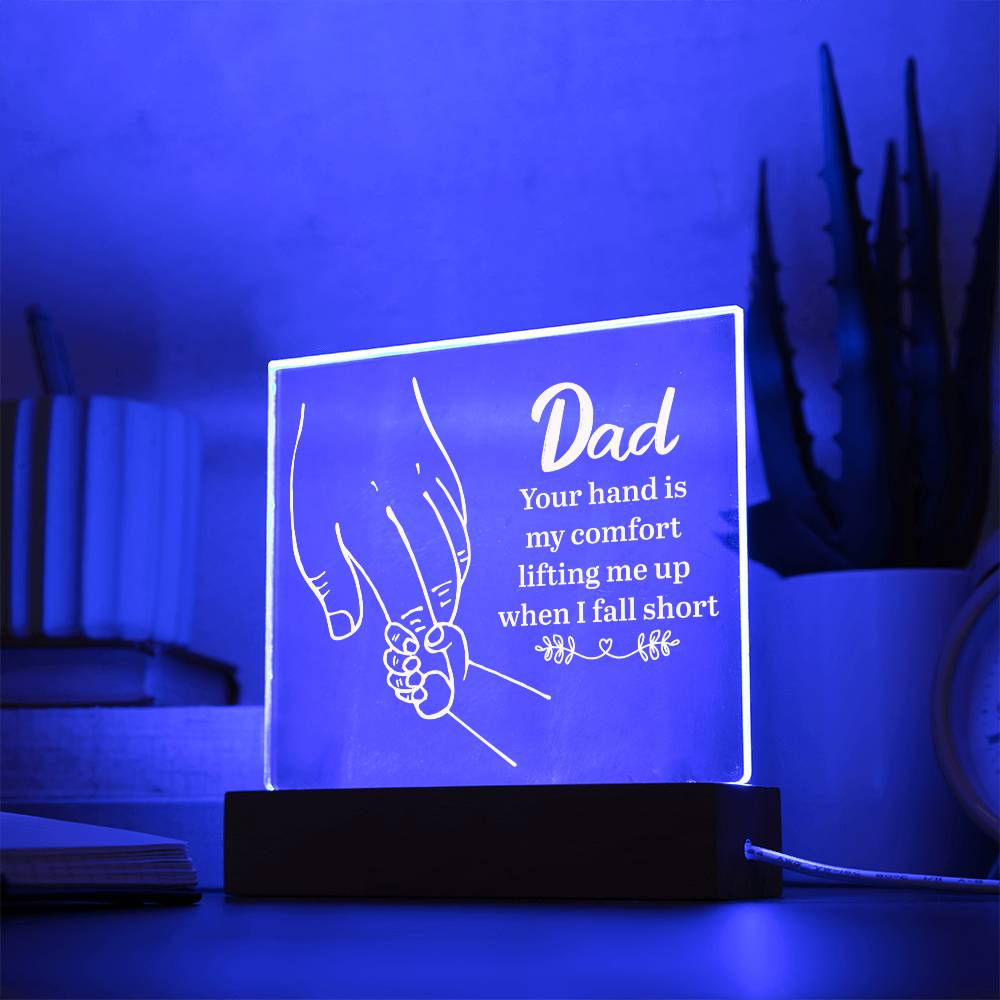 ACRYLIC PLAQUE WITH WOODEN LED BASE, DESK DECOR, DAD GIFT FROM DAUGHTER/SON, FATHERS DAY GIFT