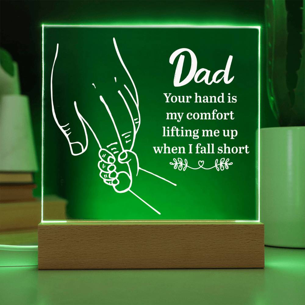 ACRYLIC PLAQUE WITH WOODEN LED BASE, DESK DECOR, DAD GIFT FROM DAUGHTER/SON, FATHERS DAY GIFT