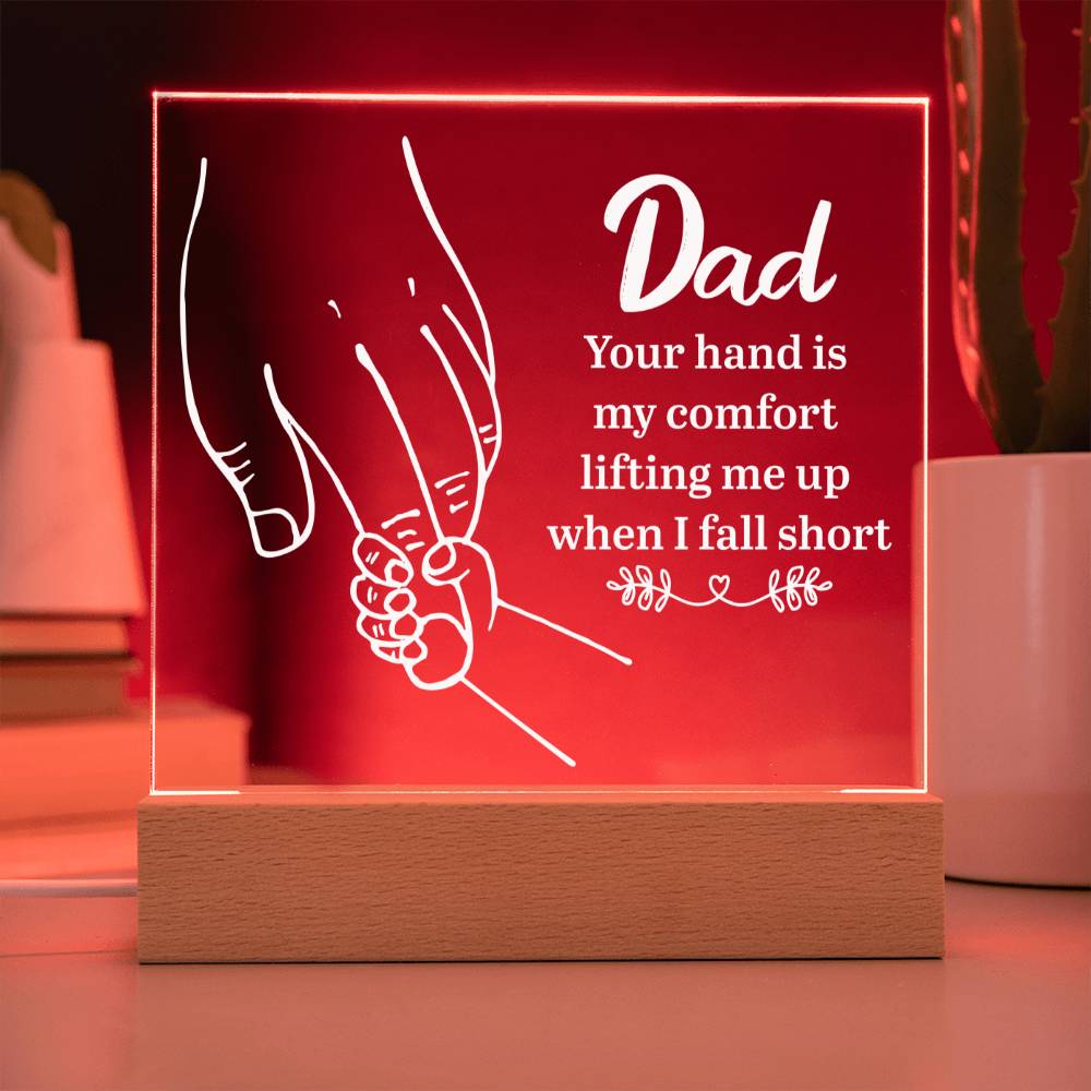 ACRYLIC PLAQUE WITH WOODEN LED BASE, DESK DECOR, DAD GIFT FROM DAUGHTER/SON, FATHERS DAY GIFT