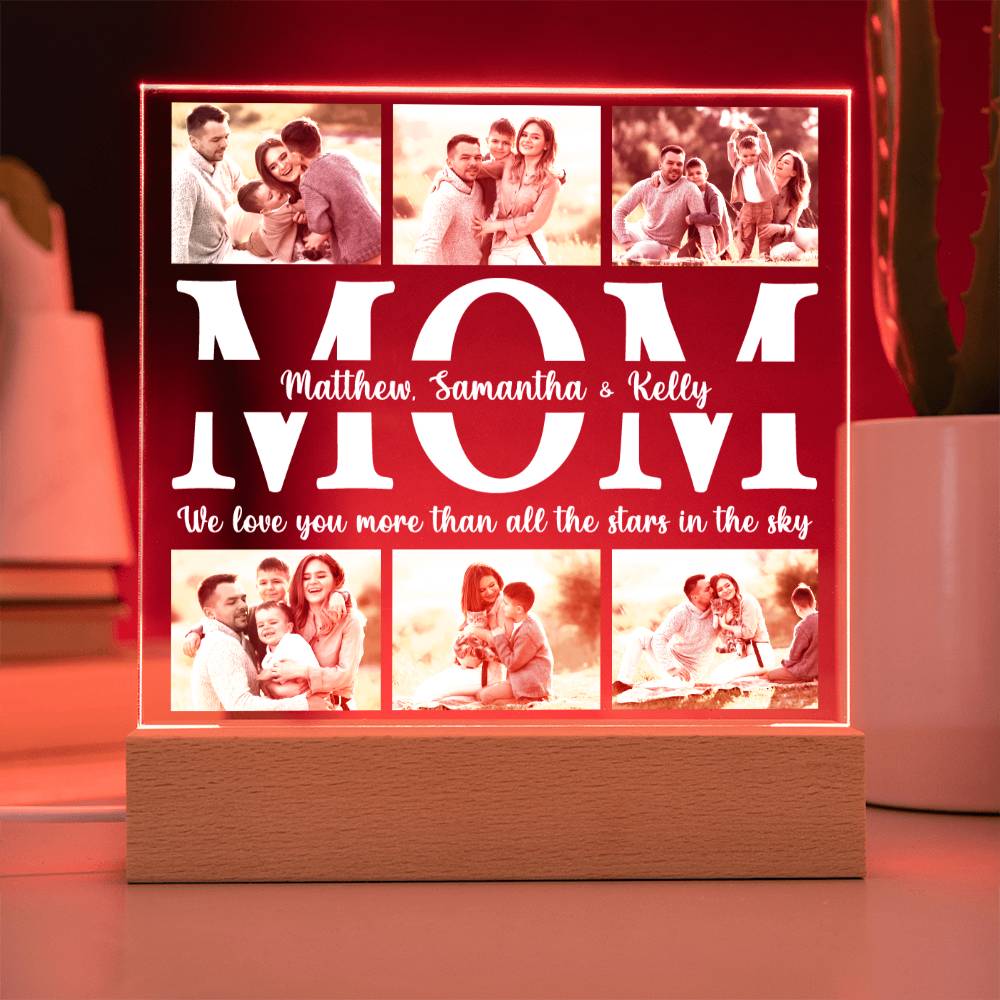 Personalized Acrylic Photo Plaque, Mother's Day Gift, Custom Light for Mom, Mother's Day LED Night Light, Gifts for Mom, Family, Birthday