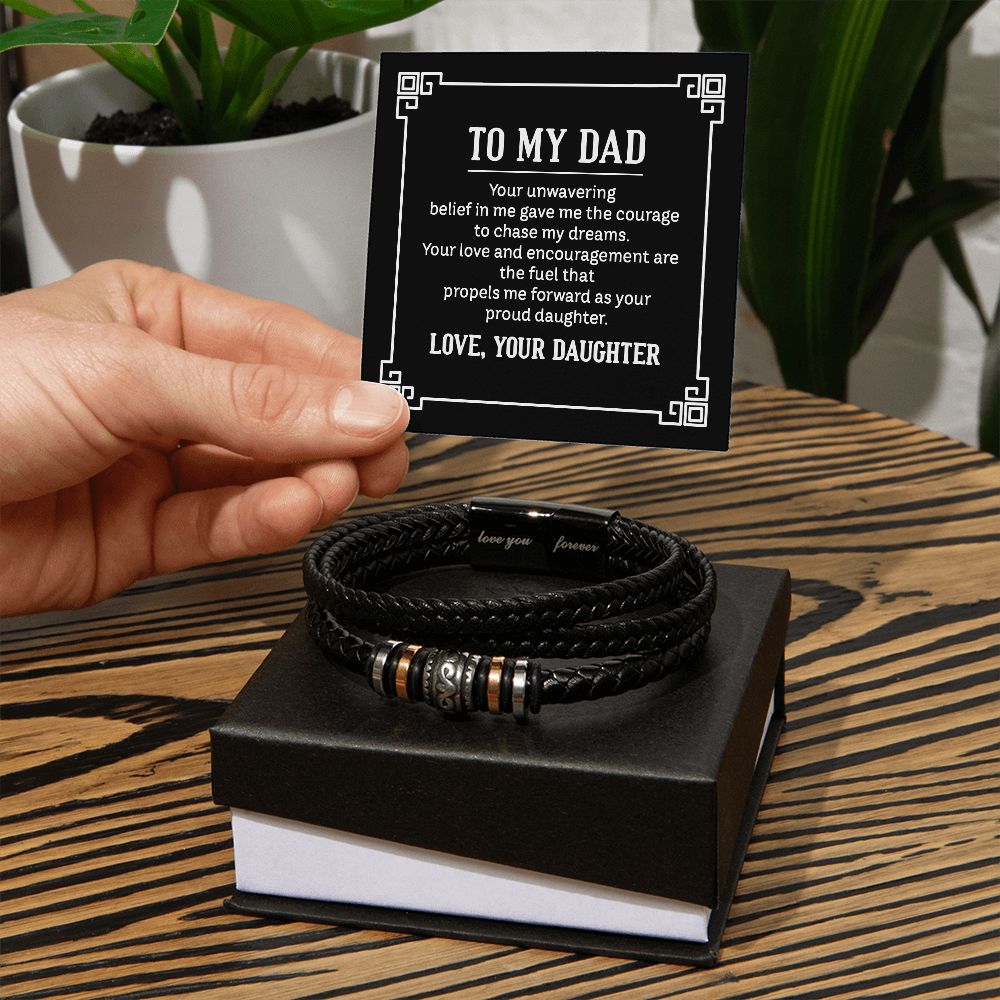 YOUR LOVE PROPELS ME FORWARD AS YOUR PROUD DAUGHTER, LOVE YOU FOREVER MEN'S BRACELET FOR DAD, FATHER'S DAY/ BIRTHDAY GIFT FOR HIM, BRACELET WITH MESSAGE CARD FOR YOUR FATHER