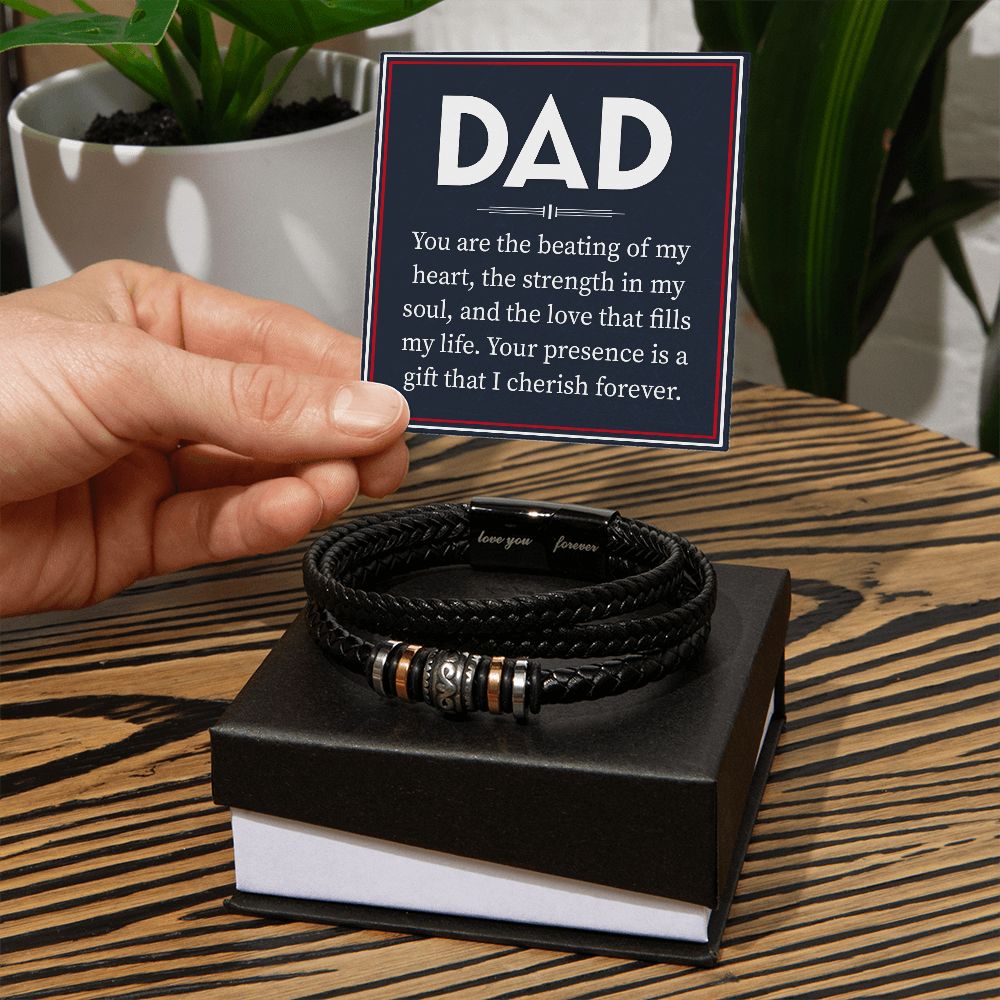 YOU ARE THE BEATING OF MY HEART, LOVE YOU FOREVER MEN'S BRACELET FOR DAD, FATHER'S DAY/ BIRTHDAY GIFT FOR HIM, BRACELET WITH MESSAGE CARD FOR YOUR FATHER