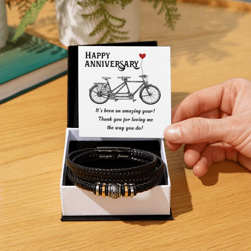 LOVE YOU FOREVER MEN'S BRACELET FOR HUSBAND, ANNIVERSARY GIFT FOR HIM, BRACELET WITH ENGRAVED MESSAGE AND MESSAGE CARD FOR YOUR HUSBAND