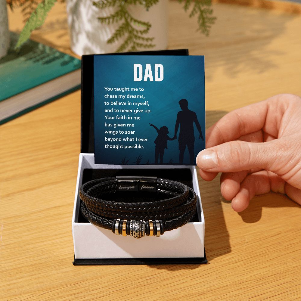 YOU TAUGHT ME TO BELIEVE IN MYSELF, LOVE YOU FOREVER MEN'S BRACELET FOR DAD, FATHER'S DAY/ BIRTHDAY GIFT FOR HIM, BRACELET WITH MESSAGE CARD FOR YOUR FATHER