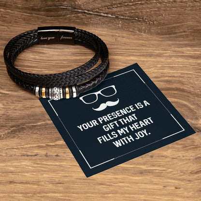 YOUR PRESENCE IS A GIFT THAT FILLS MY HEART WITH JOY, LOVE YOU FOREVER MEN'S BRACELET FOR DAD, FATHER'S DAY/ BIRTHDAY GIFT FOR HIM, BRACELET WITH MESSAGE CARD FOR YOUR FATHER