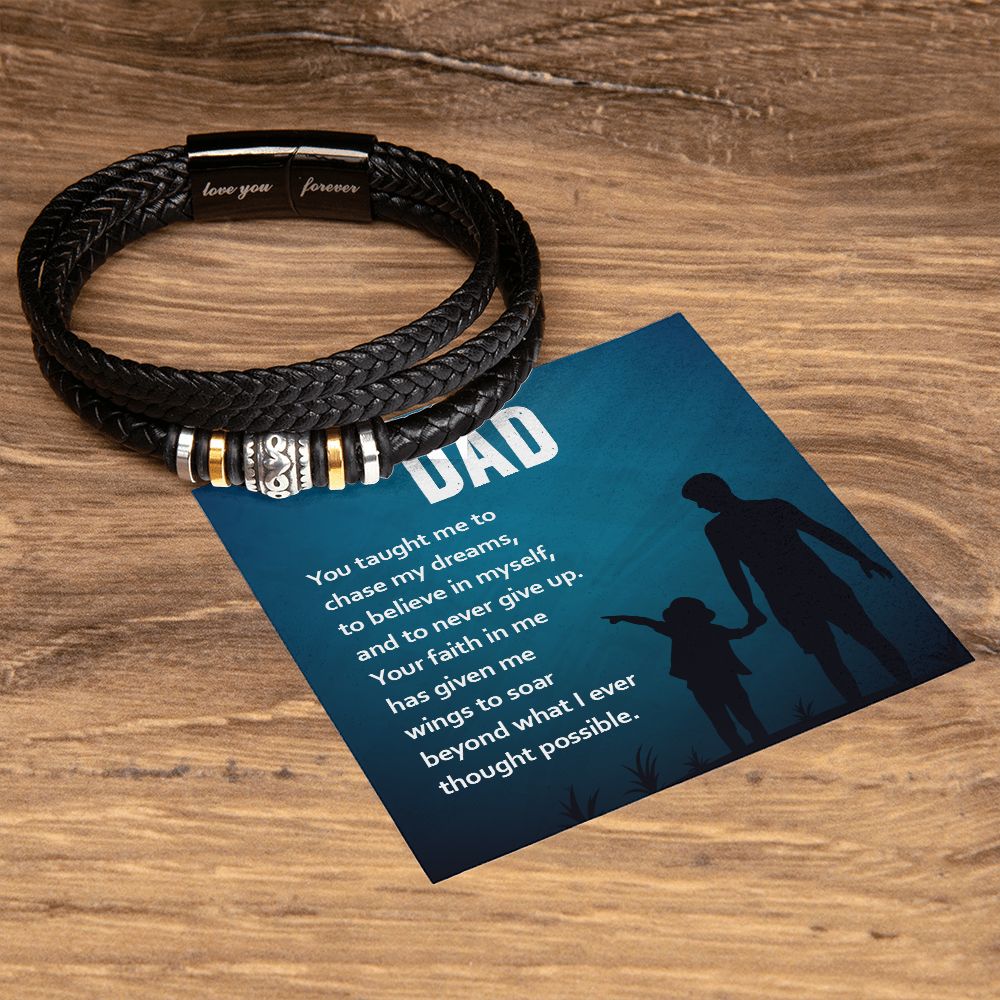YOU TAUGHT ME TO BELIEVE IN MYSELF, LOVE YOU FOREVER MEN'S BRACELET FOR DAD, FATHER'S DAY/ BIRTHDAY GIFT FOR HIM, BRACELET WITH MESSAGE CARD FOR YOUR FATHER