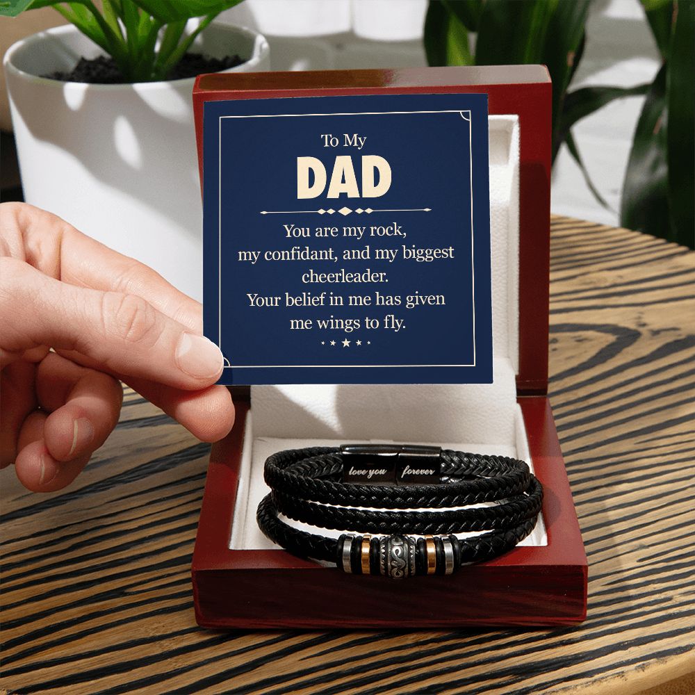 YOU ARE MY ROCK, MY CONFIDANT AND BIGGEST CHEERLEADER, LOVE YOU FOREVER MEN'S BRACELET FOR DAD, FATHER'S DAY/ BIRTHDAY GIFT FOR HIM, BRACELET WITH MESSAGE CARD FOR YOUR FATHER