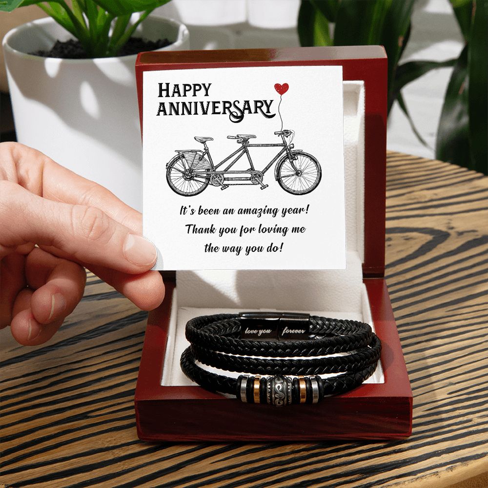 LOVE YOU FOREVER MEN'S BRACELET FOR HUSBAND, ANNIVERSARY GIFT FOR HIM, BRACELET WITH ENGRAVED MESSAGE AND MESSAGE CARD FOR YOUR HUSBAND