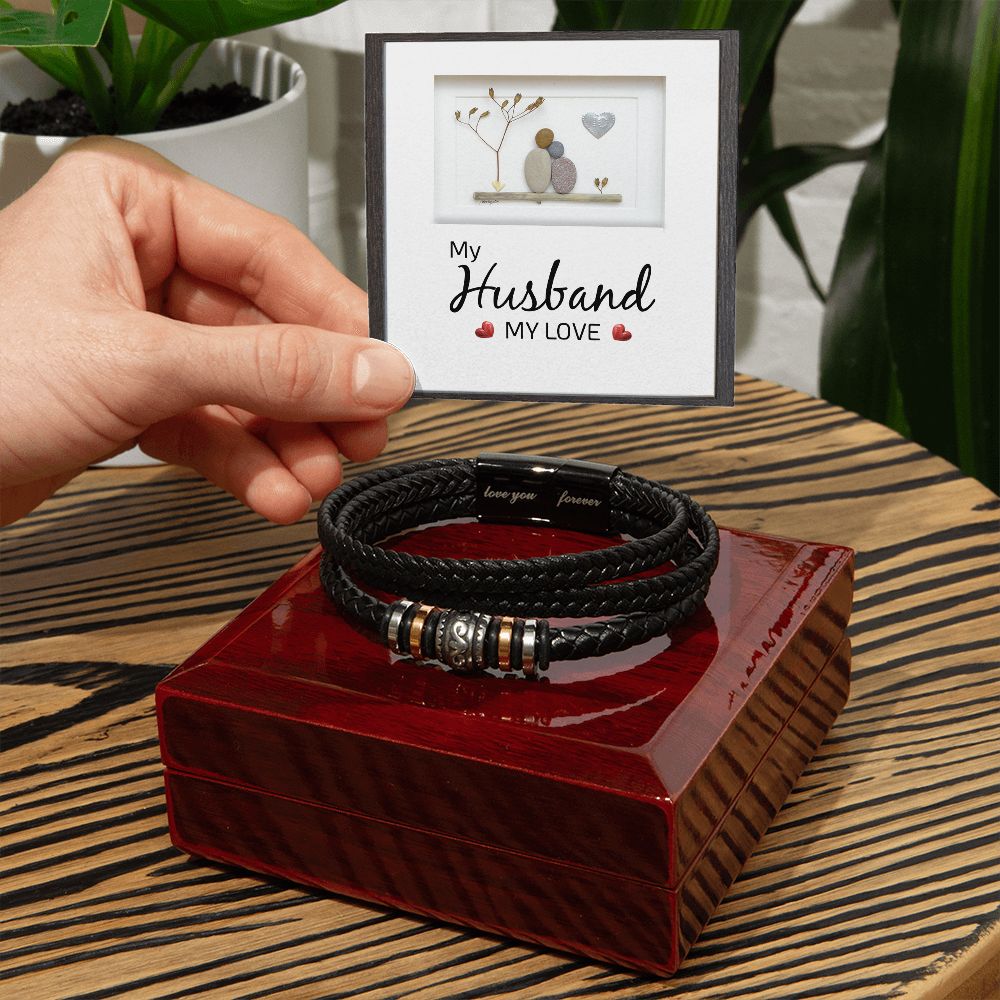 MY HUSBAND MY LOVE,  LOVE YOU FOREVER MEN'S BRACELET FOR HUSBAND, BIRTHDAY/ANNIVERSARY GIFT FOR HIM, BRACELET WITH ENGRAVED MESSAGE AND MESSAGE CARD FOR YOUR HUSBAND