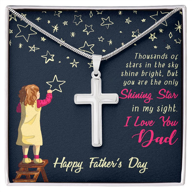 I LOVE YOU DAD, ARTISAN-CRAFTED STAINLESS STEEL CROSS NECKLACE, FATHER'S DAY GIFT, UNIQUE GIFT WITH MESSAGE CARD