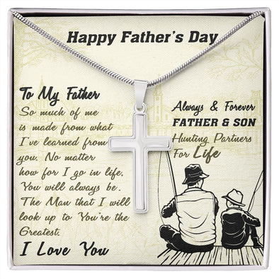 HAPPY FATHER'S DAY, ARTISAN-CRAFTED STAINLESS STEEL CROSS NECKLACE, FATHER'S DAY GIFT FOR HIM, UNIQUE  GIFT WITH BEAUTIFUL MESSAGE CARD, GIFT FOR DAD