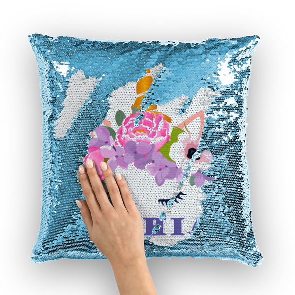 Rainbow Unicorn Reversible Mermaid Magic Sequins Pillow Cover Personalized Name