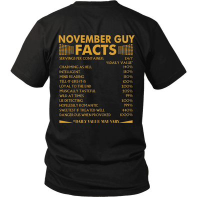 Limited Edition ***November Guy Facts Back Prints *** Shirts & Hoodies