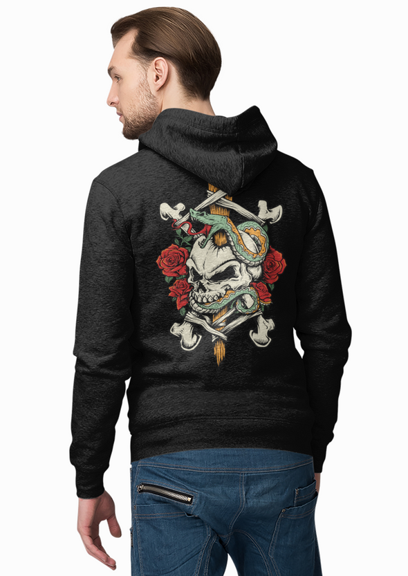 Unisex Hoodie With Skull Snake Print