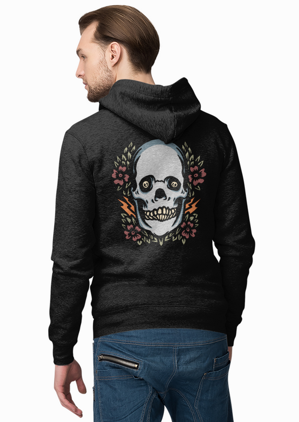 Black & White Hoodies With Skull And Flower Print