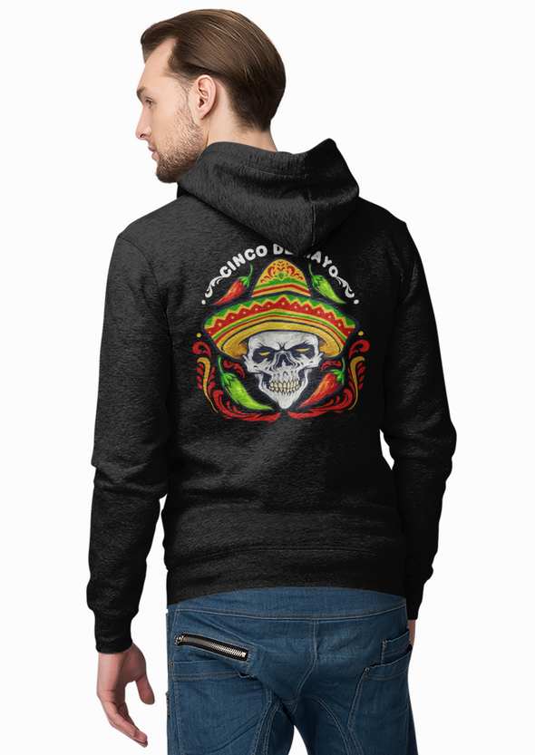 Cinco De Mayo Mexican Skull with Hat Printed Hoodie