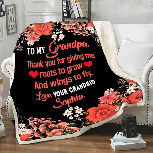 Thank You For Giving Me Roots To Grow Custom Blanket For Grandparents With Kids Names