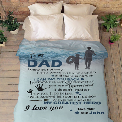 "To My Dad My Greatest Hero "- Personalized Blanket