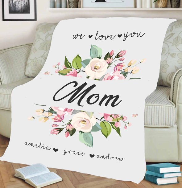"Mom- We Love You" Personalized Blanket For Grandma/Grandpa/Mamma/Papa/Auntie