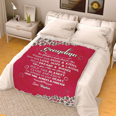 Personalized Mother's Day Gift- "This Blanket Is Wrapped With Hugs & Kisses" For Grandpa/Grandma/Mom/Papa With Grand kids/Kids Name