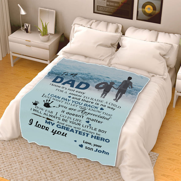"To My Dad My Greatest Hero "- Personalized Blanket