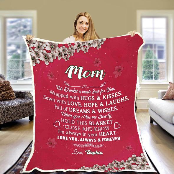 Personalized Mother's Day Gift- "This Blanket Is Wrapped With Hugs & Kisses" For Grandpa/Grandma/Mom/Papa With Grand kids/Kids Name