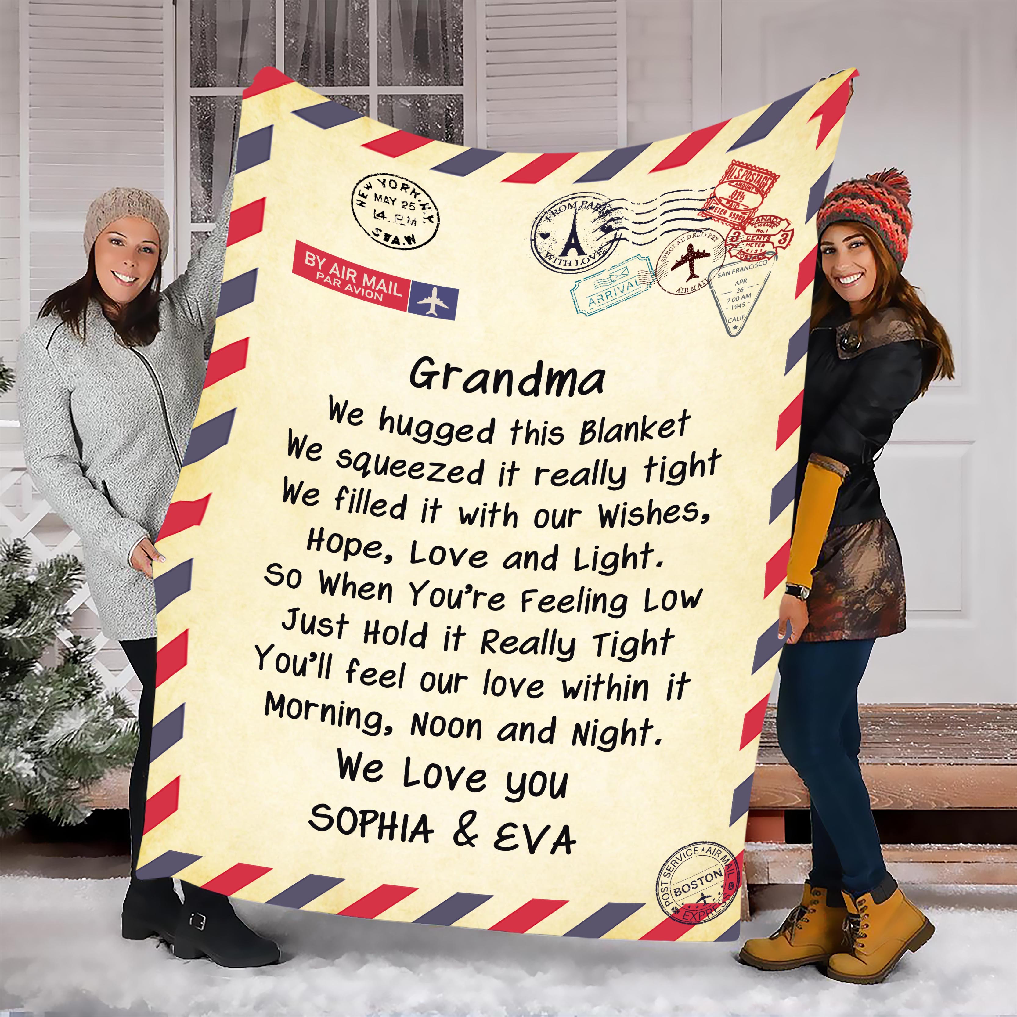 Personalized Postcard Message Blanket For Grandma/Mom/Grandpa/Papa - C