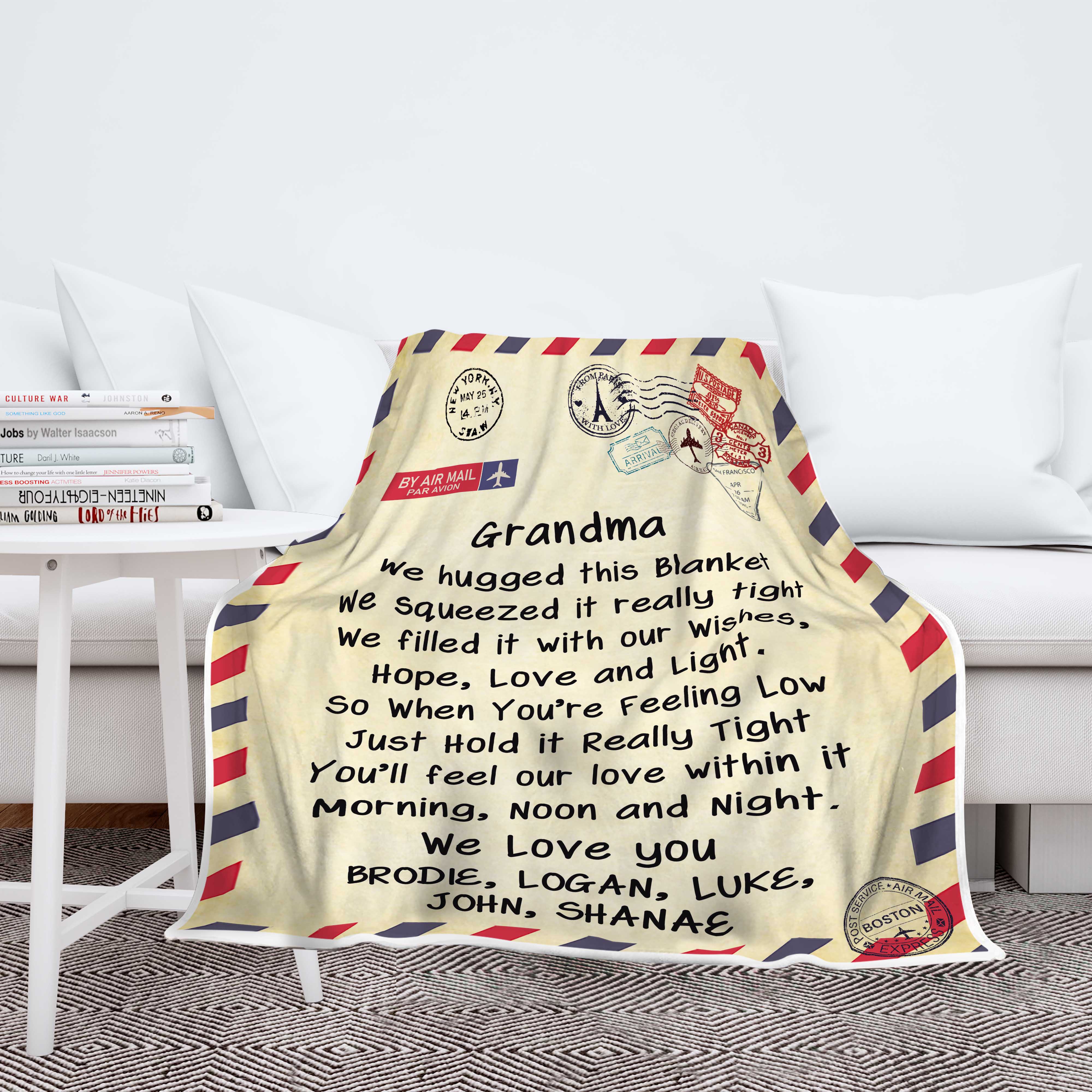 Personalized Postcard Message Blanket For Grandma/Mom/Grandpa/Papa - C