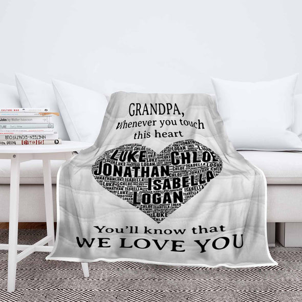 We Love You Grandpa, Personalized Blanket With Grand kids Names