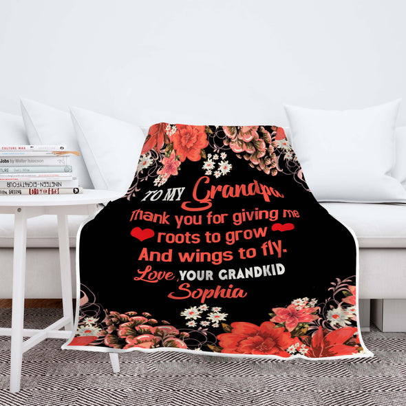 Thank You For Giving Me Roots To Grow Custom Blanket For Grandparents With Kids Names