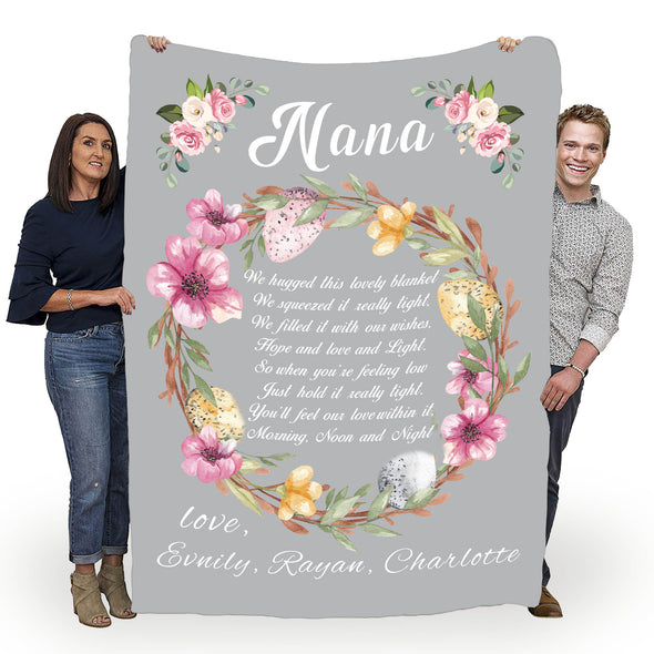 Personalized Fleece Blanket For Nana/Grandma/Papa/Mom with Grand kids Names.